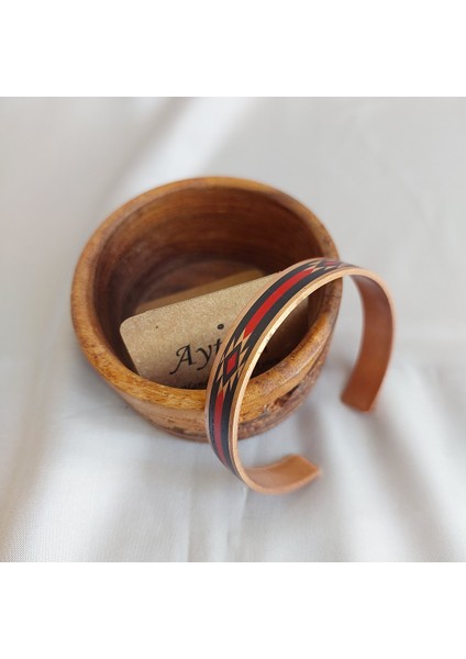 El Yapımı Bakır Bileklik | Etnik Desenli Uv Baskı | Unisex Tasarım