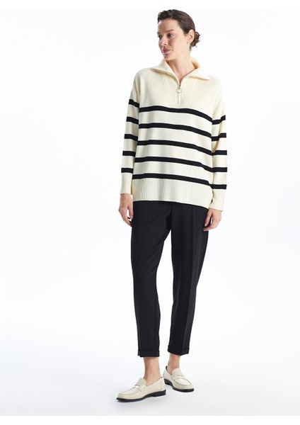 Yeni Sezon Dik Yaka Çizgili Oversize Kadın Triko Kazak fiyatları