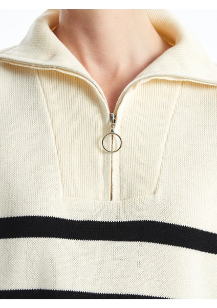 Yeni Sezon Dik Yaka Çizgili Oversize Kadın Triko Kazak modelleri