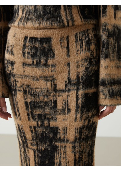 Yeni Sezon Beli Lastikli Desenli Kadın Triko Etek modelleri