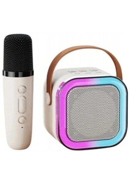 Karaoke Kablosuz Hoparlör Mikrofonlu Rgb Işıklı Bluetooth Speaker Tf Kart/usb Beyaz