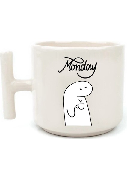 Monday Yazılı Beyaz Rengi Eğlenceli Esprili Özel Tasarım El Yapımı T Kulplu Fincan