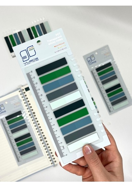 10 Renkli Cetvelli Gri ve Yeşil Tonları Indeks Sticker/index/post-It/postit/kitap Ayracı/not Kağıdı