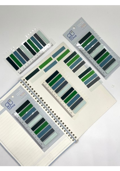 10 Renkli Cetvelli Gri ve Yeşil Tonları Indeks Sticker/index/post-It/postit/kitap Ayracı/not Kağıdı modelleri