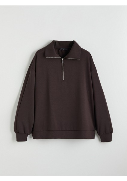 Yeni Sezon Dik Yaka Kadın Kalın Sweatshirt