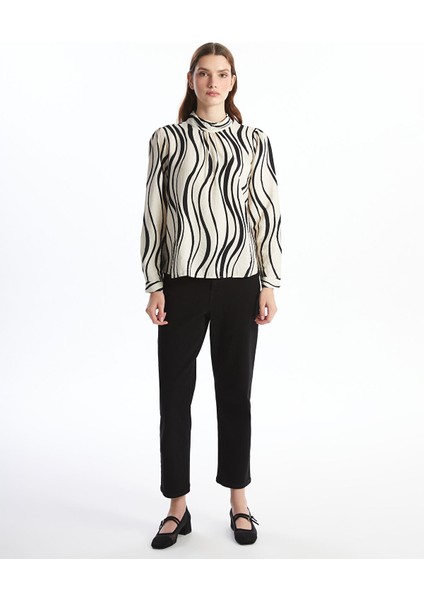 Yeni Sezon Dik Yaka Desenli Oversize Kadın Bluz fiyatları