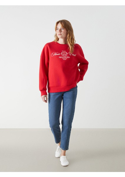 Yeni Sezon Bisiklet Yaka Baskılı Oversize Kadın Kalın Sweatshirt fiyatları