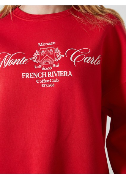 Yeni Sezon Bisiklet Yaka Baskılı Oversize Kadın Kalın Sweatshirt modelleri