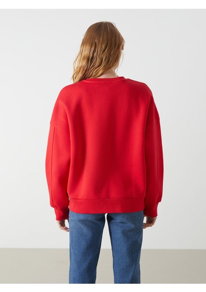 Yeni Sezon Bisiklet Yaka Baskılı Oversize Kadın Kalın Sweatshirt fırsatları