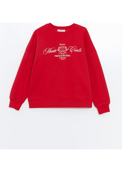 Yeni Sezon Bisiklet Yaka Baskılı Oversize Kadın Kalın Sweatshirt indirimleri