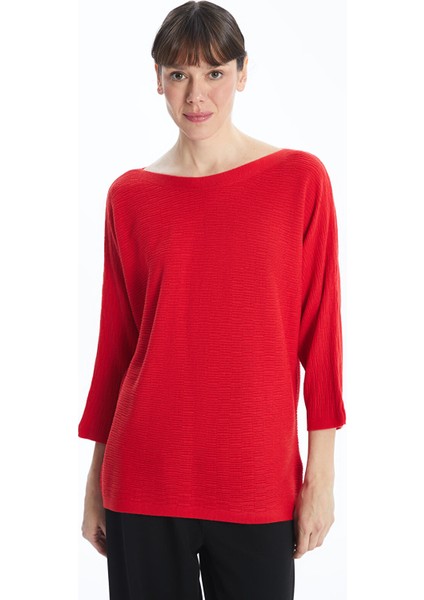 Yeni Sezon Kayık Yaka Dokulu Kadın Triko Kazak