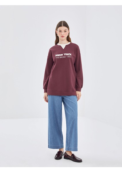 Yeni Sezon Bisiklet Yaka Nakışlı Kadın Sweatshirt Tunik fiyatları