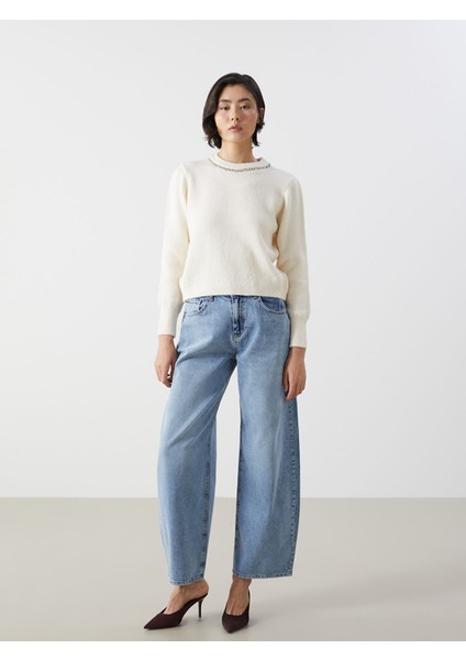 Yeni Sezon Bisiklet Yaka Taşlı Kadın Triko Kazak fiyatları