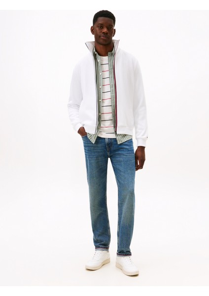 Dik Yaka Beyaz Erkek Sweatshırt MW0MW40481YBR_GLOBAL Strıpe Zıp Thr