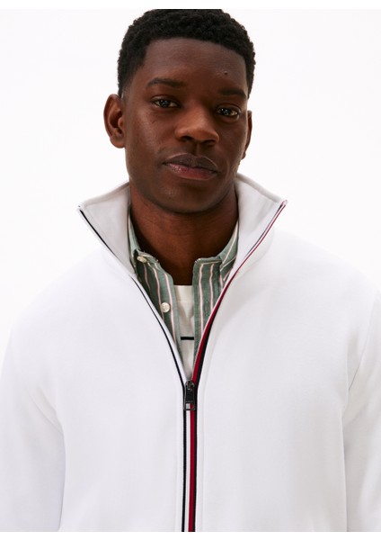 Dik Yaka Beyaz Erkek Sweatshırt MW0MW40481YBR_GLOBAL Strıpe Zıp Thr modelleri