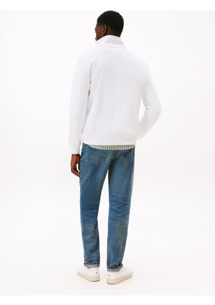 Dik Yaka Beyaz Erkek Sweatshırt MW0MW40481YBR_GLOBAL Strıpe Zıp Thr fırsatları