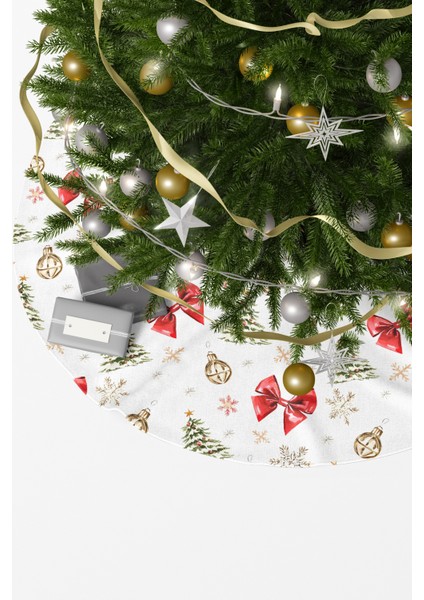 Kırmızı Fiyonk ve Çam Ağacı Desenli Yılbaşı Çam Ağacı Örtüsü fiyatları