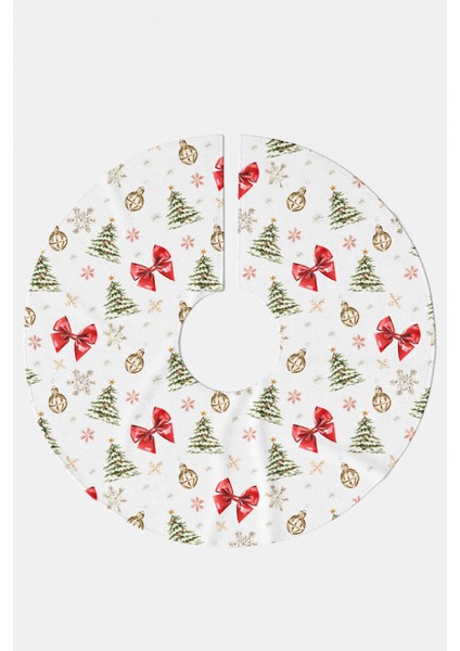 Kırmızı Fiyonk ve Çam Ağacı Desenli Yılbaşı Çam Ağacı Örtüsü modelleri