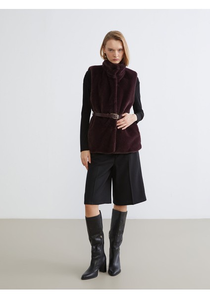 Yeni Sezon Dik Yaka Beli Kemerli Kadın Kürk Yelek fiyatları