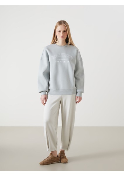 Yeni Sezon Bisiklet Yaka Baskılı Oversize Kadın Kalın Sweatshirt fiyatları