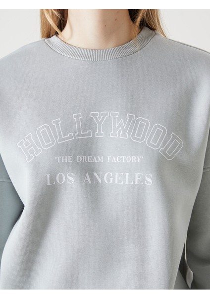 Yeni Sezon Bisiklet Yaka Baskılı Oversize Kadın Kalın Sweatshirt modelleri