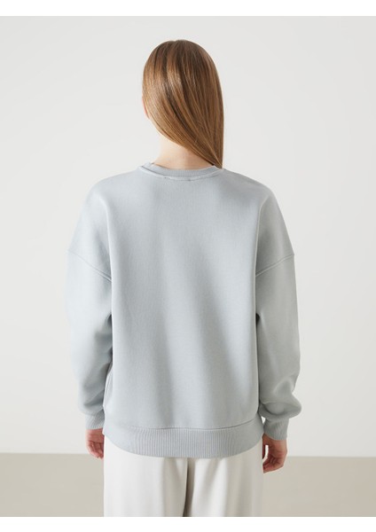 Yeni Sezon Bisiklet Yaka Baskılı Oversize Kadın Kalın Sweatshirt fırsatları