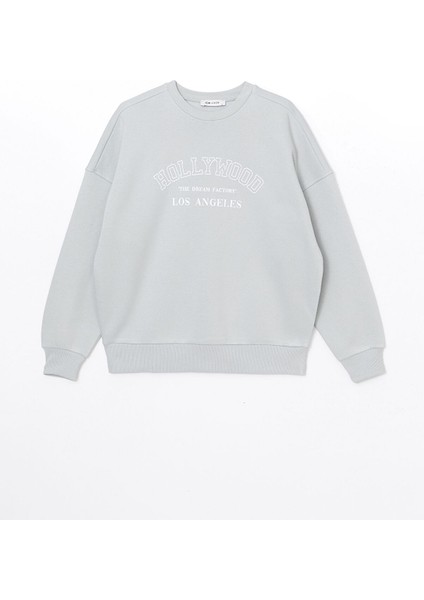 Yeni Sezon Bisiklet Yaka Baskılı Oversize Kadın Kalın Sweatshirt indirimleri