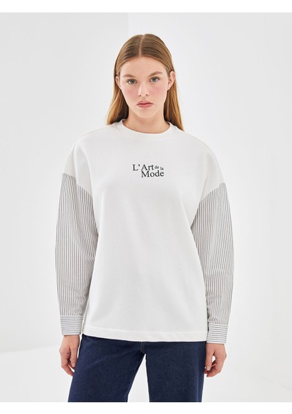 Yeni Sezon Bisiklet Yaka Baskılı Oversize Kadın Kalın Sweatshirt