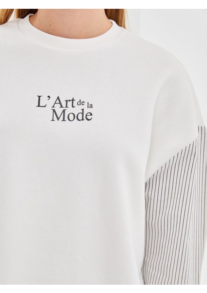 Yeni Sezon Bisiklet Yaka Baskılı Oversize Kadın Kalın Sweatshirt modelleri