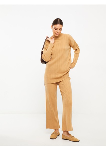 Yeni Sezon Beli Lastikli Çizgili Kadın Triko Pantolon