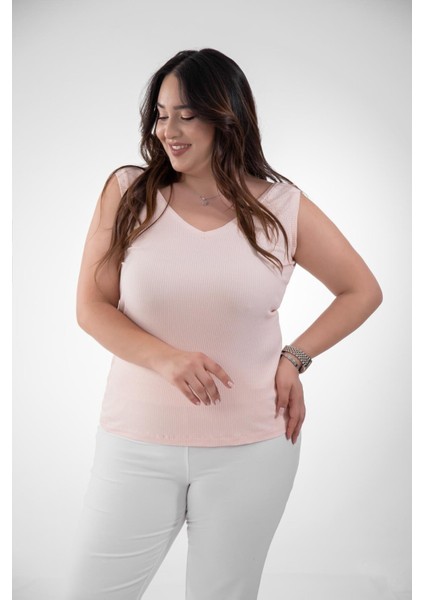 Kadın Büyük Beden Vals V Yaka Bluz Somon