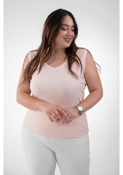 Kadın Büyük Beden Vals V Yaka Bluz Somon indirimleri