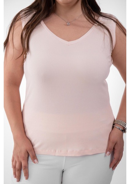 Kadın Büyük Beden Vals V Yaka Bluz Somon