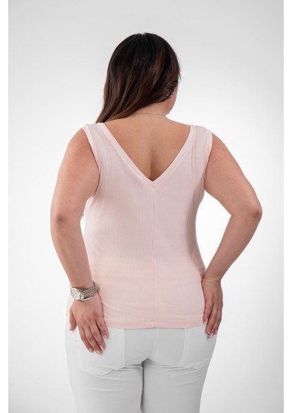 Kadın Büyük Beden Vals V Yaka Bluz Somon