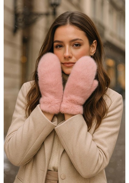 Kadın Peluş Eldiven Eld-32 Pudra