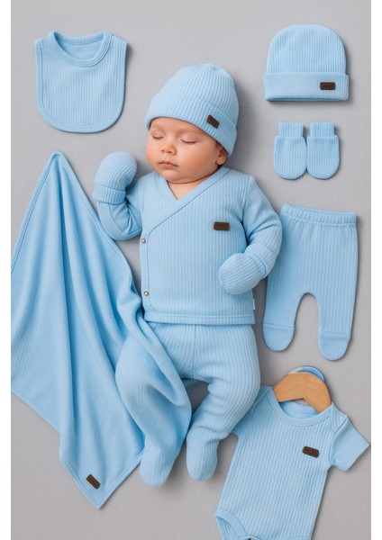 Kız Erkek Bebek Organik %100 Pamuk 7li Yenidoğan Hastane Çıkış Seti (Battaniye Dahil)