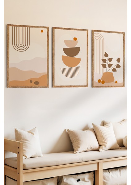 3parça Geometrik Ritimler Temalı Ahşap Çerçeve Görünümlü Mdf Tablo Seti fiyatları
