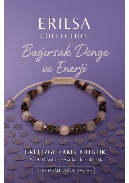 Sertifikalı Sindirim Destekleyici Bağırsak Denge Bilekliği – Gri Akik ve Terahertz Taşı