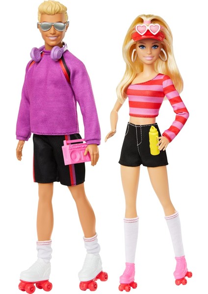 & Ken 65. Yıl 2&apos;li Parti Bebekler & Ken 65. Yıl 2&apos;li Parti Bebekler ve 6 Aksesuarlı Set, Paten Teması, 65. Yıl Dönümü HXK90