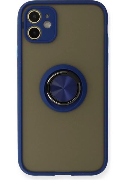 Iphone 11 Kılıf Montreal Yüzüklü Silikon Kapak - Lacivert