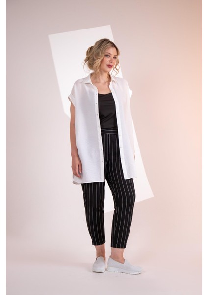 Kadın Büyük Beden Siyah Üçlü Takım (Gömlek + Bluz + Siyah - Beyaz Pantolon) fiyatları