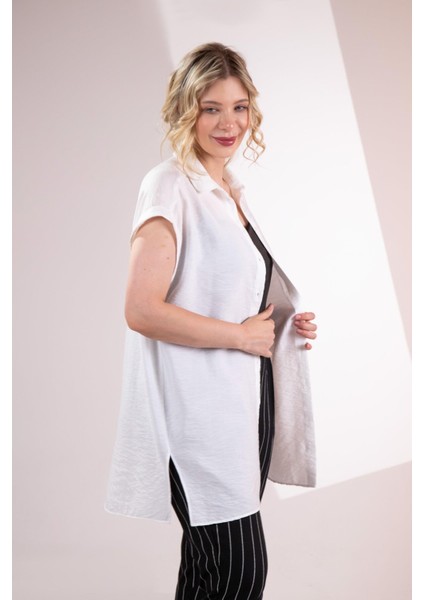 Kadın Büyük Beden Siyah Üçlü Takım (Gömlek + Bluz + Siyah - Beyaz Pantolon) modelleri