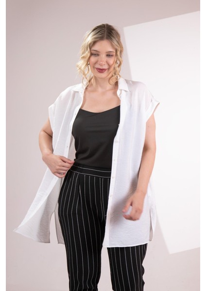 Kadın Büyük Beden Siyah Üçlü Takım (Gömlek + Bluz + Siyah - Beyaz Pantolon) fırsatları