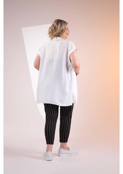 Kadın Büyük Beden Siyah Üçlü Takım (Gömlek + Bluz + Siyah - Beyaz Pantolon) indirimleri