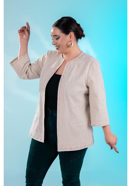 Kadın Büyük Beden Nakışlı Bej Ceket fiyatları