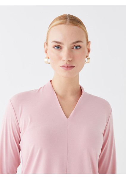 Yeni Sezon V Yaka Düz Uzun Kollu Kadın Bluz modelleri