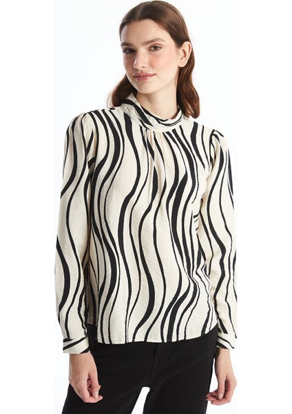 Yeni Sezon Dik Yaka Desenli Oversize Kadın Bluz