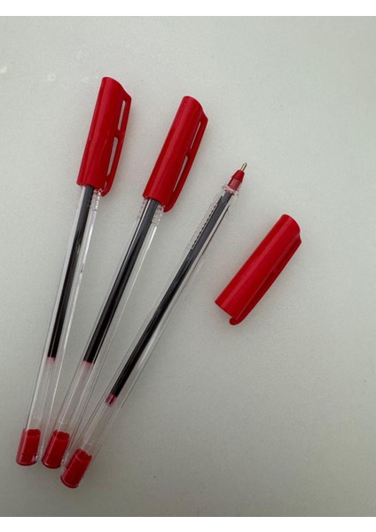 Tükenmez Kalem Üçgen Gövdeli Şeffaf Kırmızı (3 Adet)