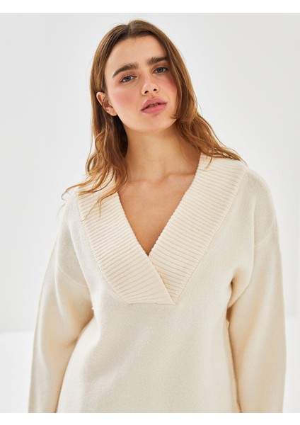 Yeni Sezon V Yaka Oversize Kadın Triko Kazak