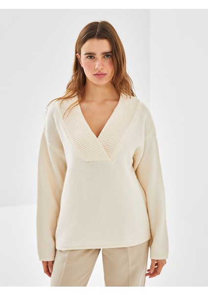 Yeni Sezon V Yaka Oversize Kadın Triko Kazak fırsatları